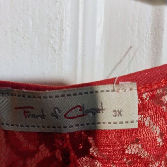 Front of Closet Plus 3x Red Lace Peasant Blouse with White Lace & Cord Detail - Picture 6 of 9